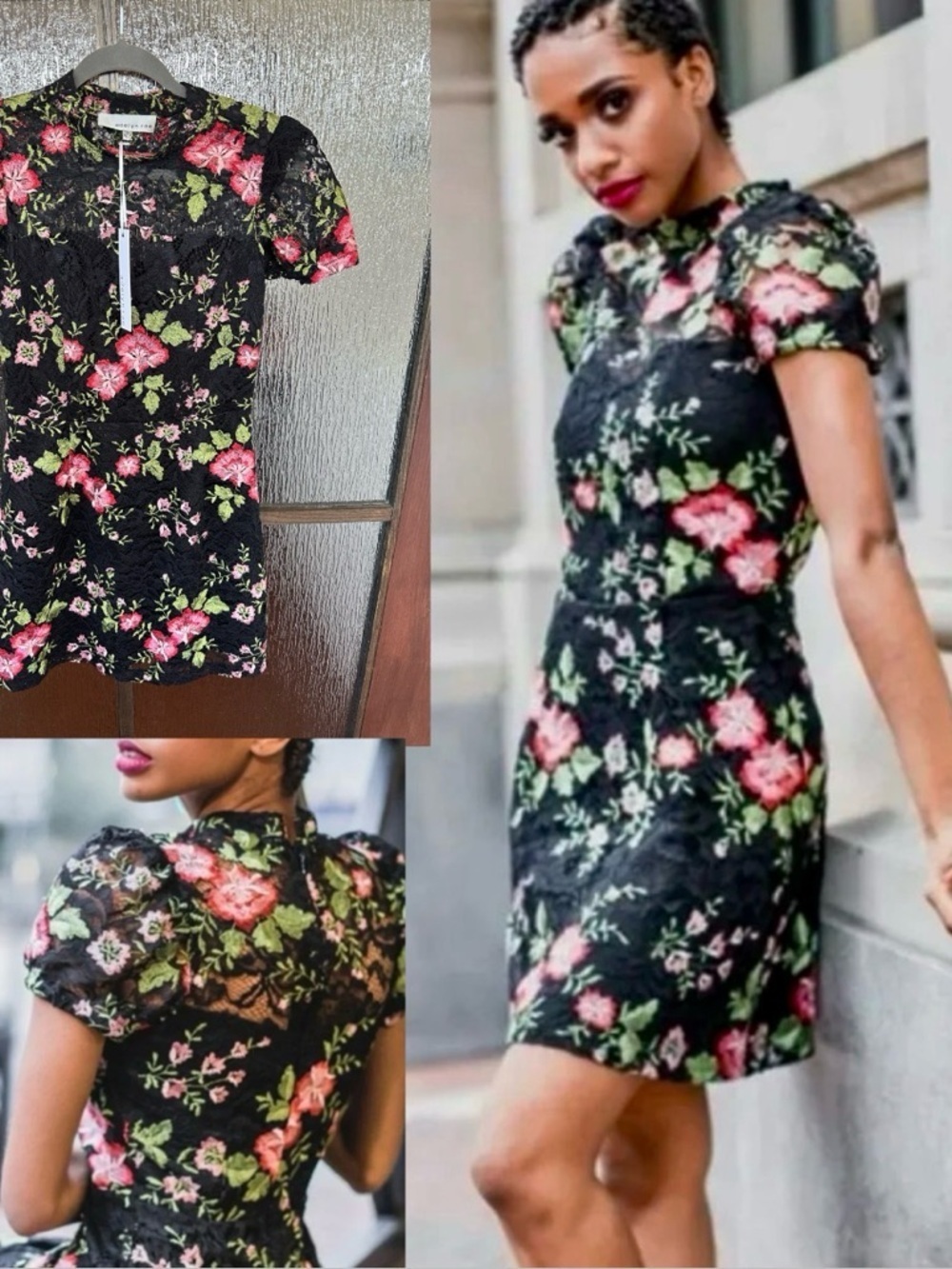 Adelyn Rae Black Floral Lace Sheath Dress size Small NWT